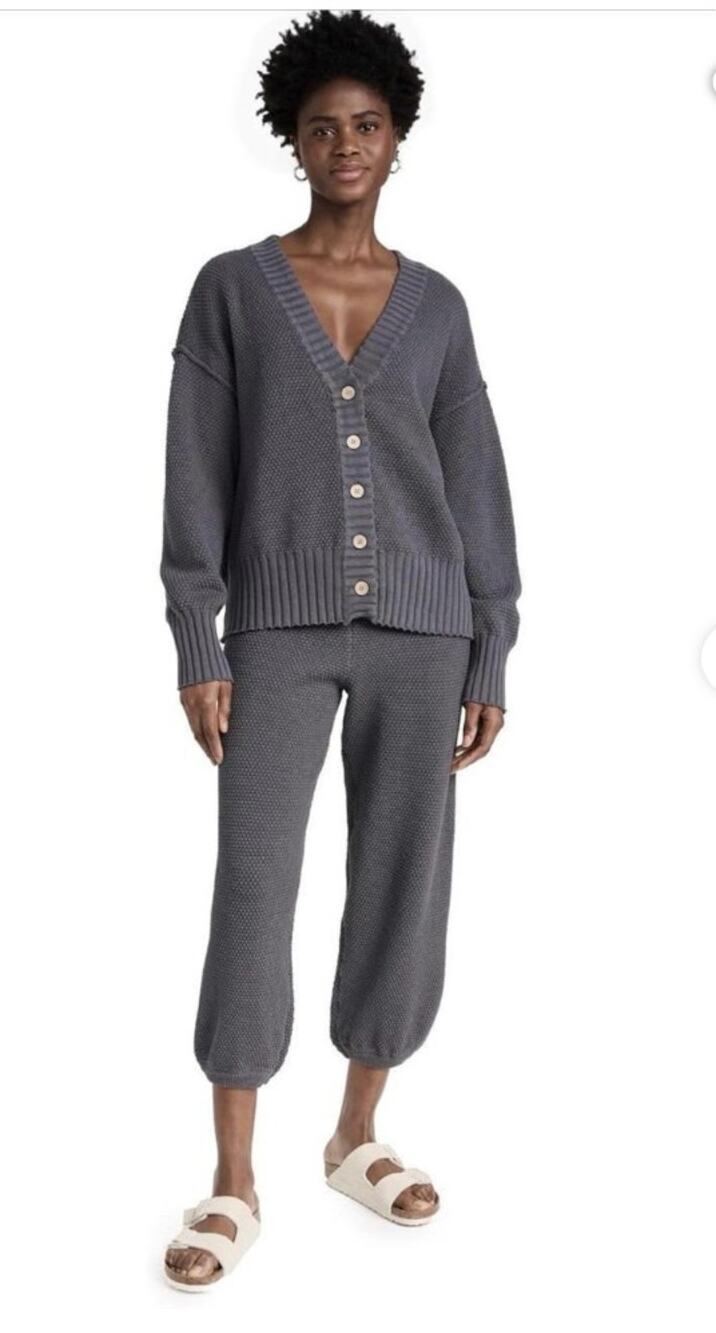 free people blue waffle knit cardigan hailee set